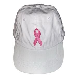 Breast Cancer Awareness Pink Ribbon BaseBall Cap Hat Womens OSFM White Pink